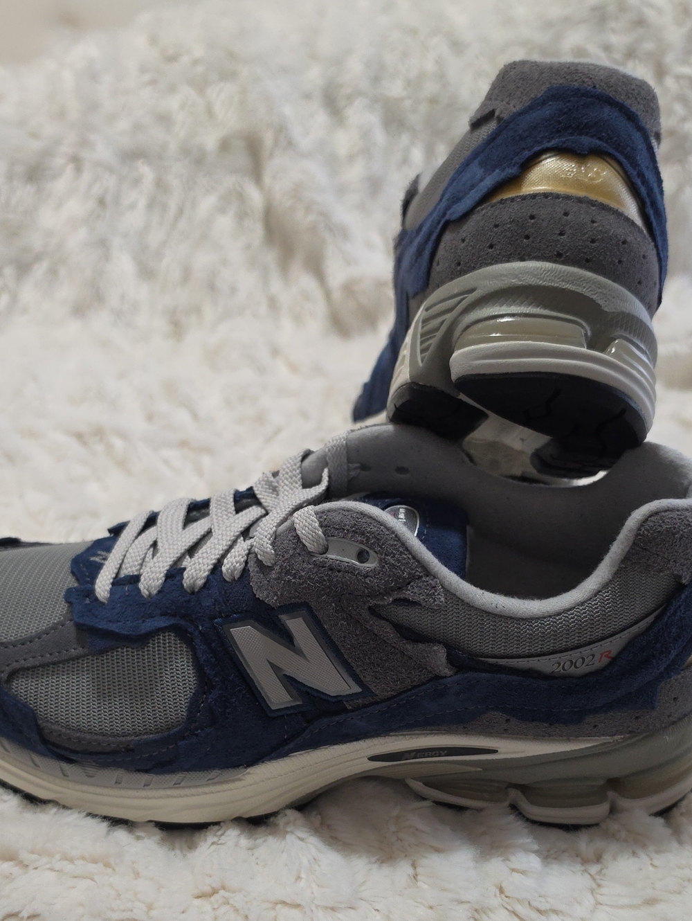 New Balance Men's 2002R Sneaker in Gray, Navy & Gold Accent